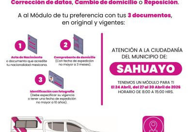 Módulo móvil del INE atenderá en Sahuayo durante abril para trámites de credencial