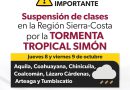 Se suspenden clases presenciales en siete municipios por la tormenta tropical Simón